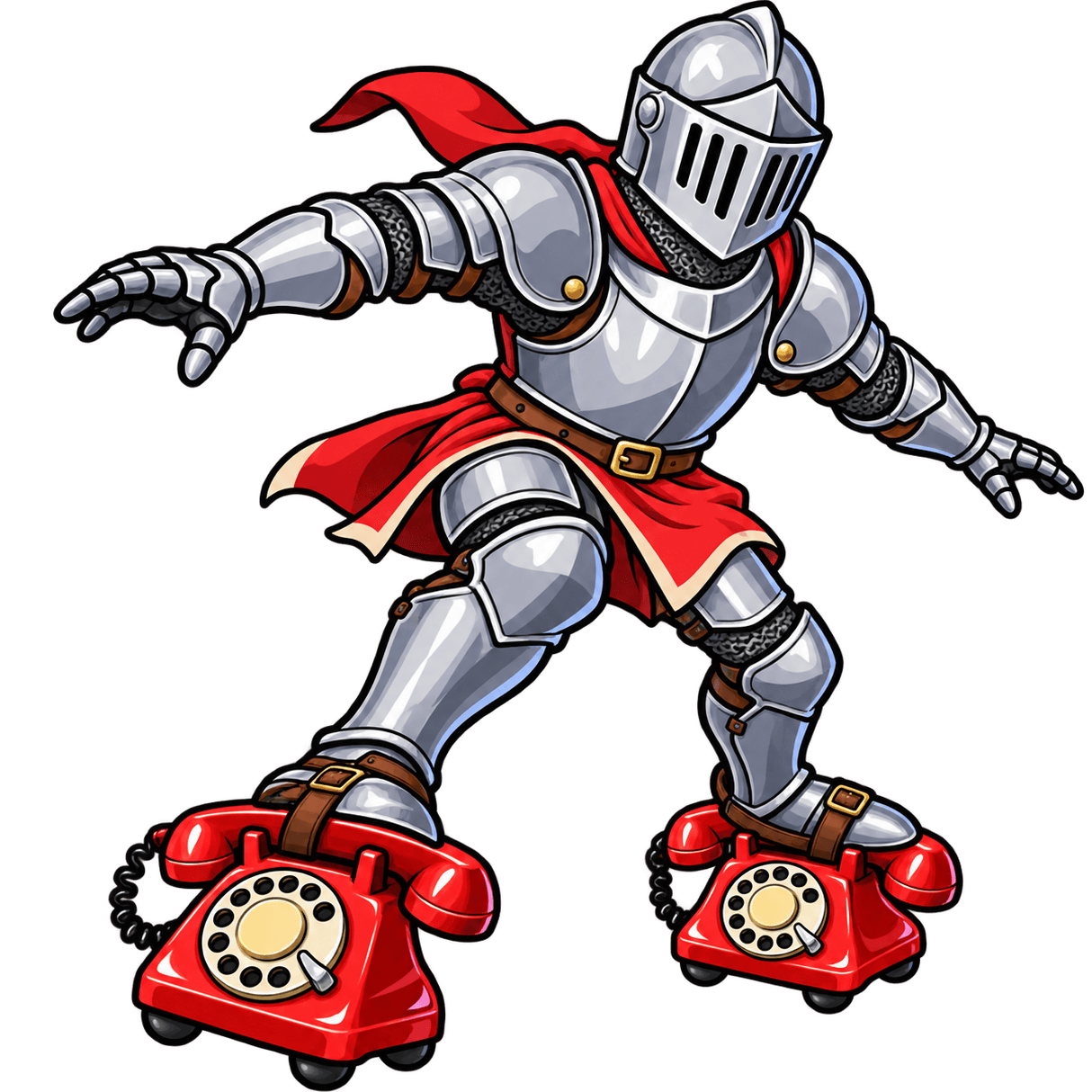 Medieval Knight Uses Rotary Telephones for Skates