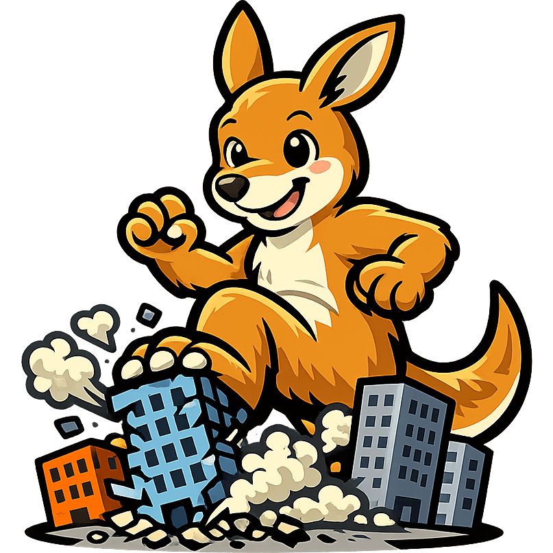 Giant Kangaroo Steps on Buildings