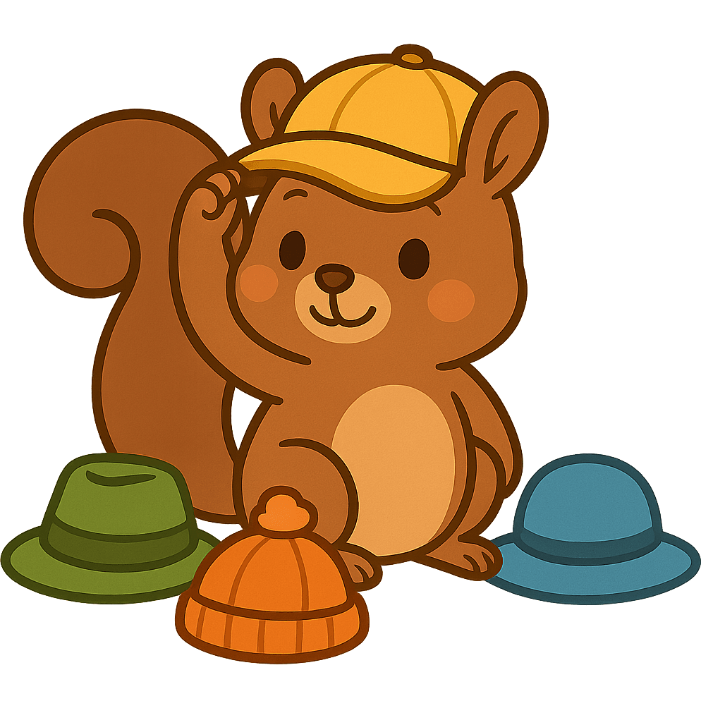 Squirrel Tries on Different Hats